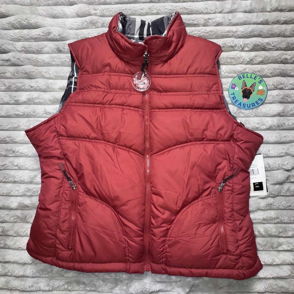 Big Chill Mens‎ XL Full Zip Reversible Puffer Vest Red B&W Plaid Thermal ball